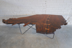 Coffee Table, Walnut Root Slab, Raw Steel hairpin legs
