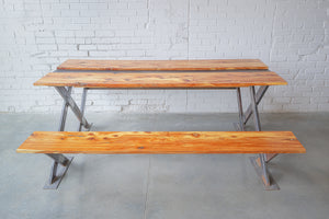 Picnic Table, Wood, Raw Steel, X-Frame