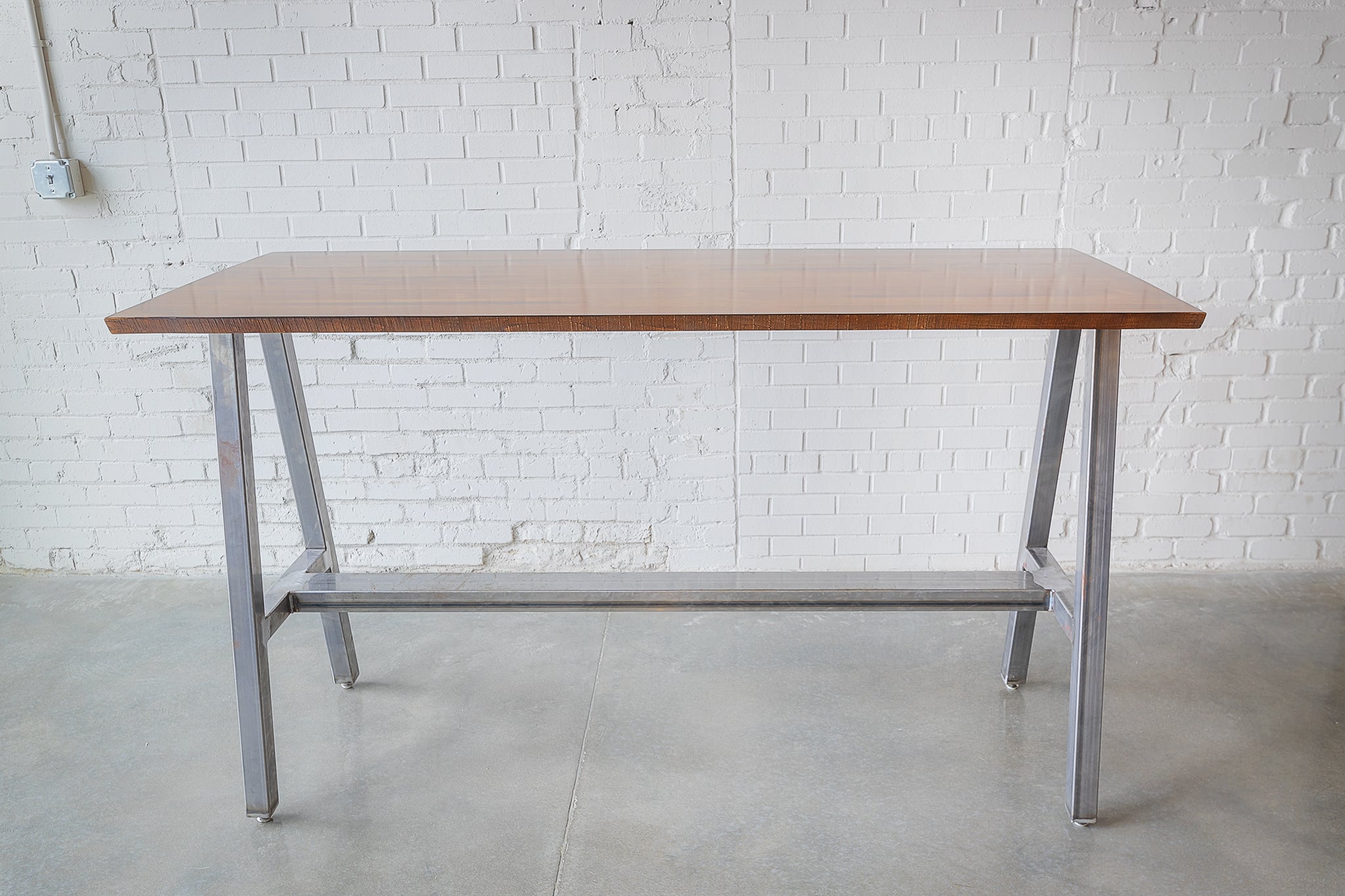 Rectangular High-top Dining Table, Raw Steel A-Frame Base
